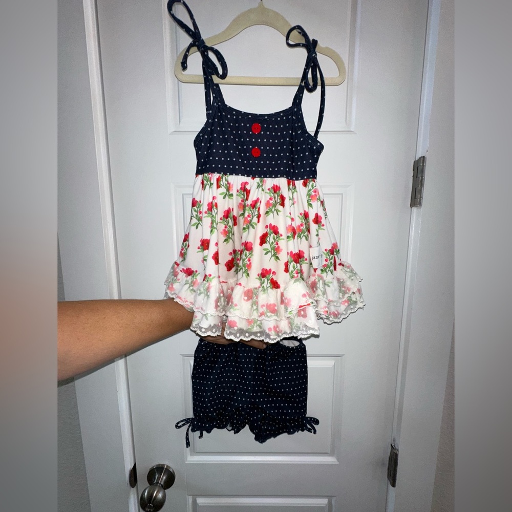 Floral Navy and White Kids Casual Dress